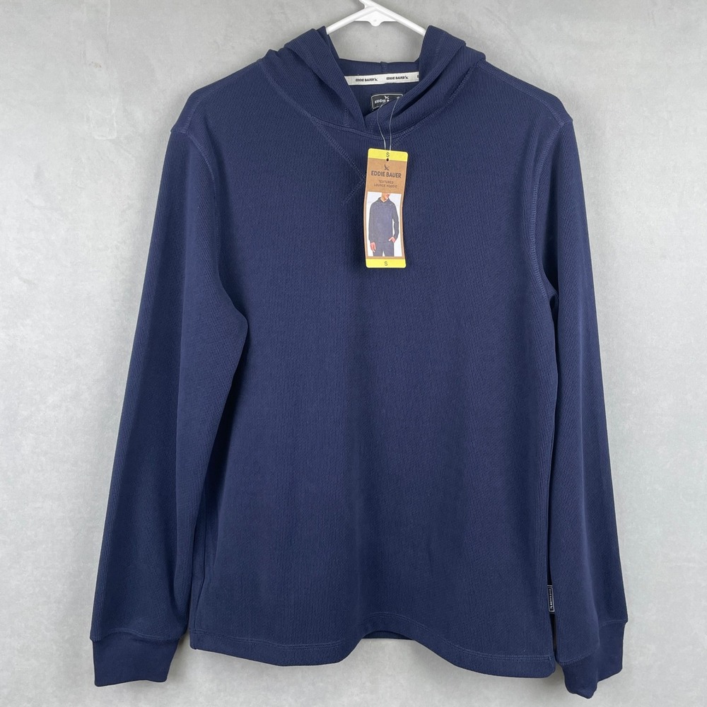 Eddie Bauer Textured Lounge Hoodie Navy Blue Long Sleeve Pullover EM3SHD010C S‎